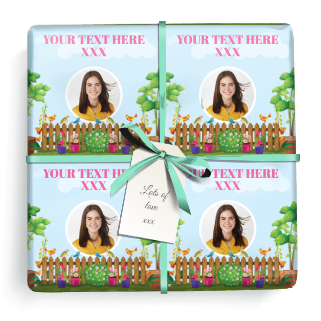 Personalised Birthday Wrapping Paper - Gardening Design - Add Text & 1 Photos