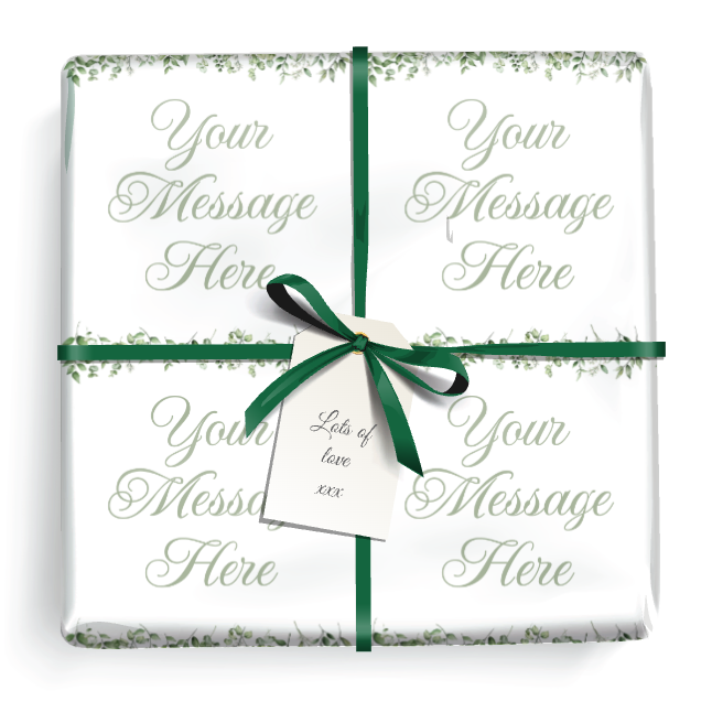 Personalised Birthday Wrapping Paper - Green Leaves -  Add Text