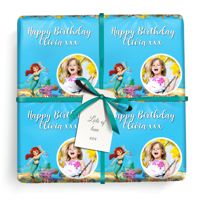 Personalised Birthday Wrapping Paper - Little Mermaid - Add Text & 1 Photo