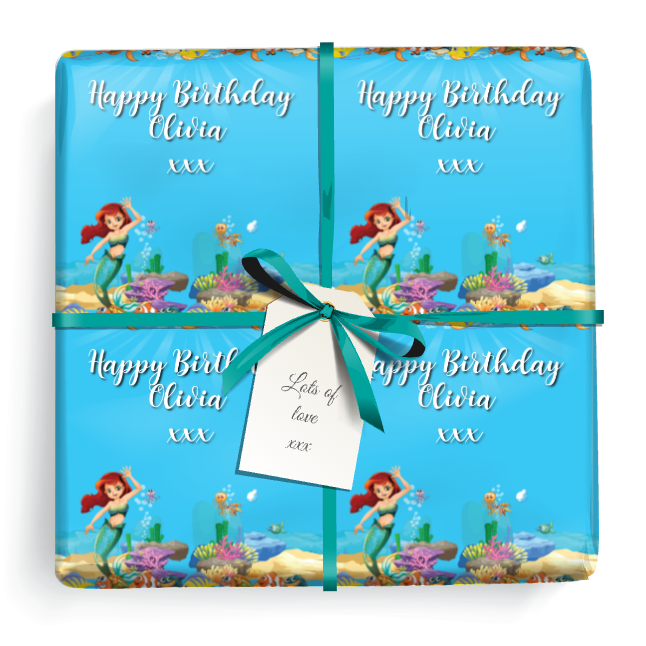 Personalised Birthday Wrapping Paper - Little Mermaid - Add Text