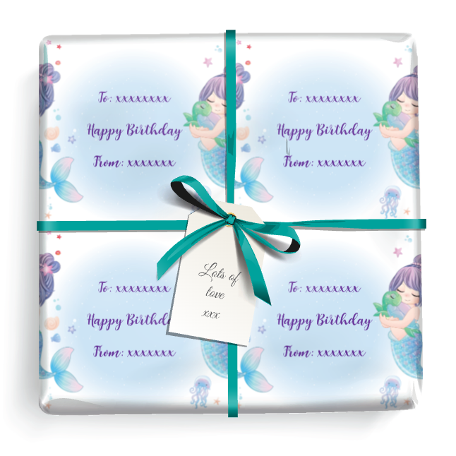 Personalised Birthday Wrapping Paper - Mermaid Friends - Add Text