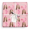 Personalised Birthday Wrapping Paper - Pink Balloons Cupcake- Upload 1 Photo & Name