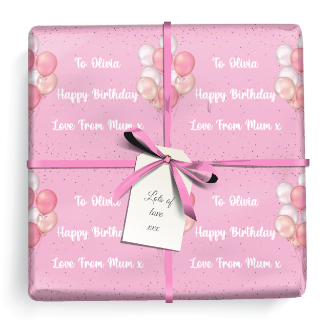 Personalised Birthday Wrapping Paper - Pink Balloons - Add Text