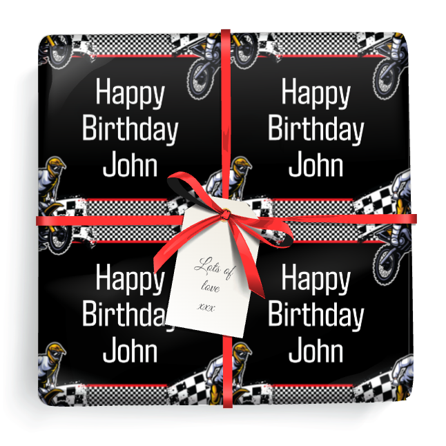 Personalised Birthday Wrapping Paper - Motorbike - Add Text