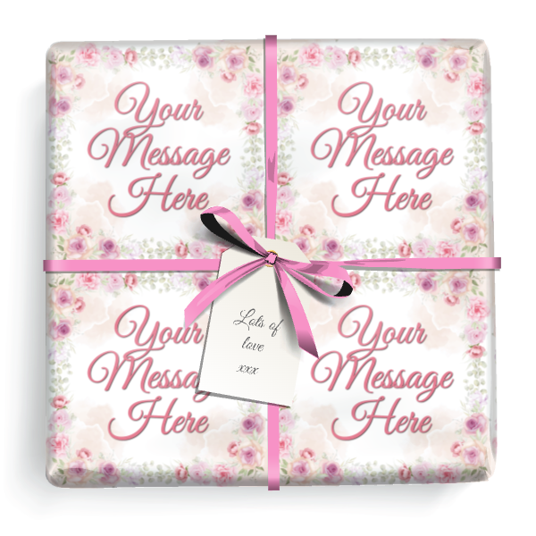 Personalised Birthday Wrapping Paper - Pink Flowers -  Add Text
