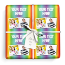 Personalised Birthday Wrapping Paper - Red Rainbow Stripe - 2 Photos & Text