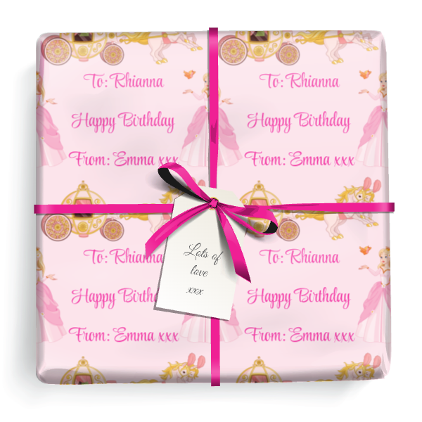 Personalised Birthday Wrapping Paper - Pink Princess Carriage - Add Text