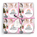Personalised Birthday Wrapping Paper - Pink Rainbow - 5 Photos & Name