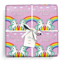 Personalised Birthday Wrapping Paper - Pink Rainbow Unicorn - Add Text