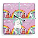 Personalised Birthday Wrapping Paper - Pink Rainbow Unicorn - Add Text & 1 Photo