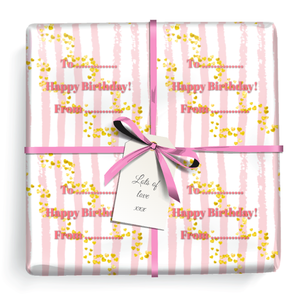 Personalised Birthday Wrapping Paper - Pink Stripe - Add Text