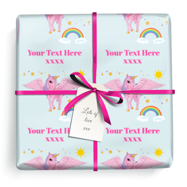 Personalised Birthday Wrapping Paper - Pink Unicorn - Add Text