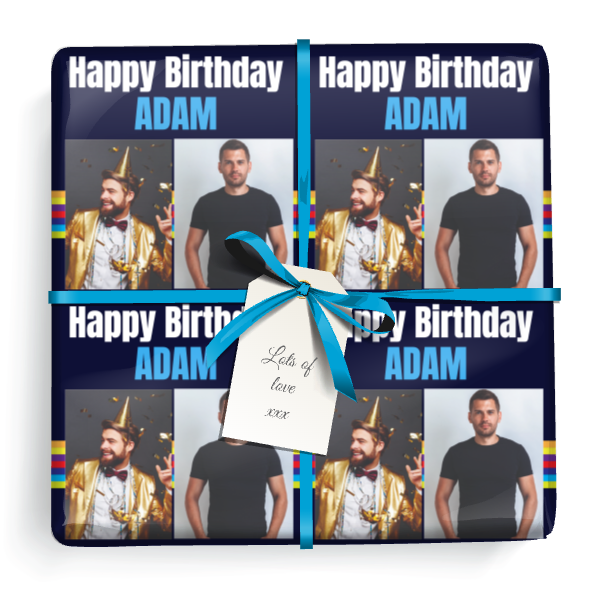 Personalised Birthday Wrapping Paper - Stripe Design- 2 Photo & Add Text