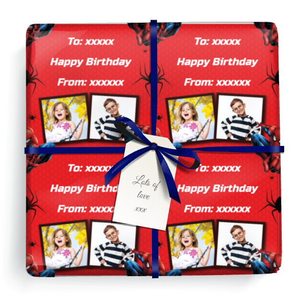 Personalised Birthday Wrapping Paper - Spider Man - Add Text & 2 Photo