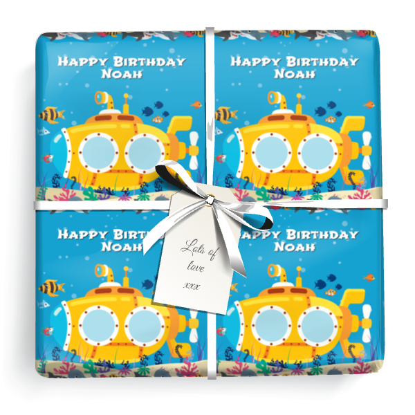Personalised Birthday Wrapping Paper - Under The Sea Submarine - Add Text