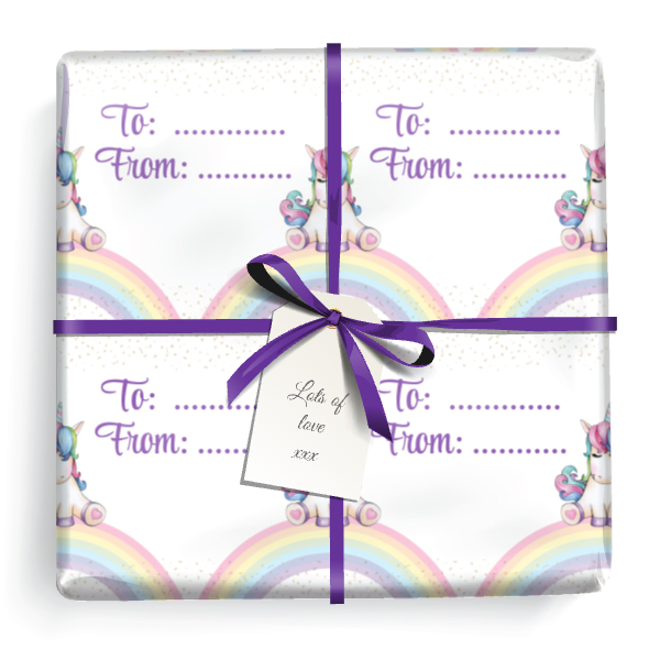 Personalised Birthday Wrapping Paper - Unicorn on Rainbow - Add Text