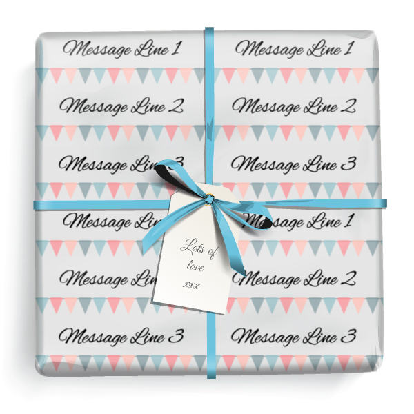 Personalised Christening Wrapping Paper -  Pink Blue Bunting - Add Your Text