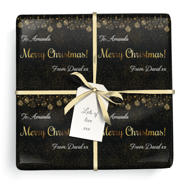 Personalised Christmas Wrapping Paper - Black & Gold - Add Name