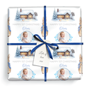 Personalised Christmas Wrapping Paper - Blue Rabbit - Add Text & 1 Photo