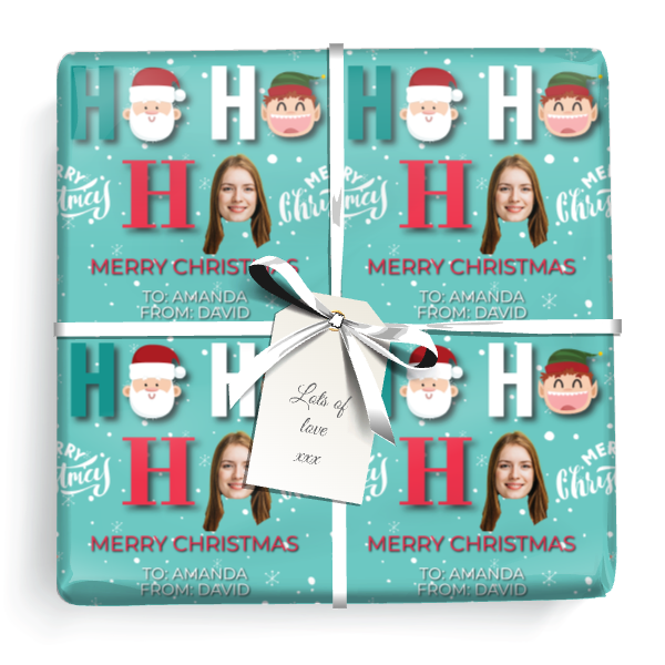 Personalised Christmas Wrapping Paper - Ho Ho Ho - Add Photo & Text