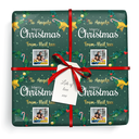Personalised Christmas Wrapping Paper - Green Merry Christmas - Add Name & 1 Photo