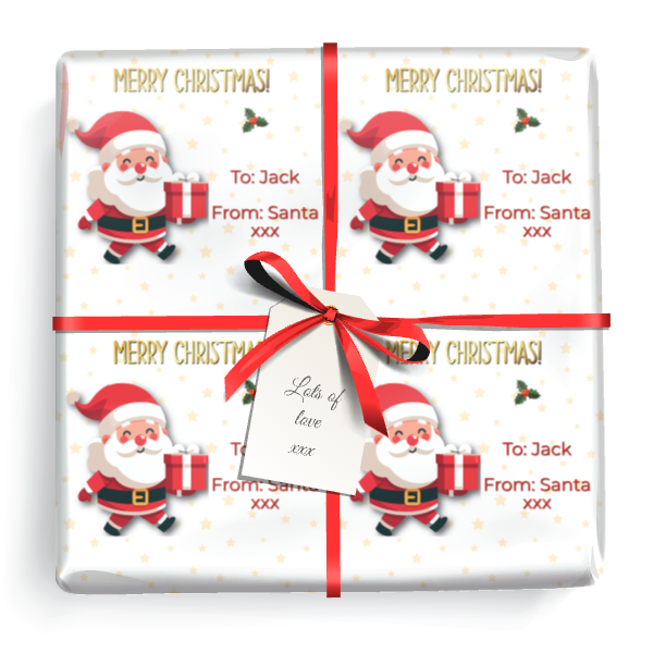Personalised Christmas Wrapping Paper - Merry Xmas Santa - Add Name