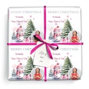 Personalised Christmas Wrapping Paper - Pink Snowman & Tree - Add Name & 1 Photo