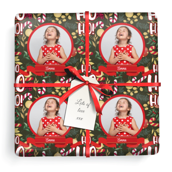 Personalised Christmas Wrapping Paper - Red & Green - 1 Photo & Name