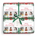 Personalised Christmas Wrapping Paper - Red Greeen Xmas Garland - Add Name & 3 Photos
