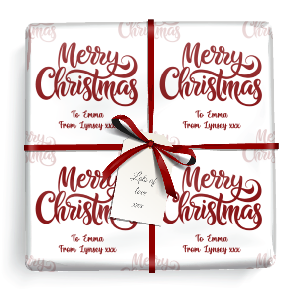 Personalised Christmas Wrapping Paper - Red Merry Christmas - Add Name