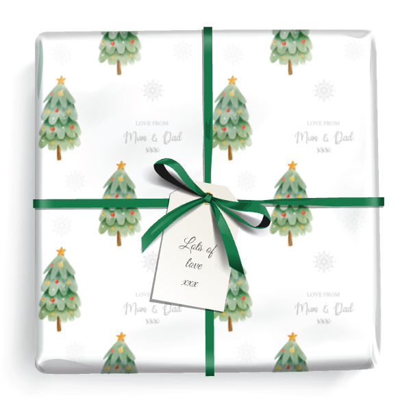 Personalised Christmas Wrapping Paper - Snowflakes & Tree - Add Text
