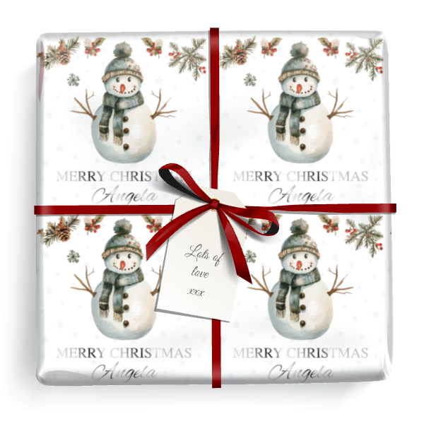 Personalised Christmas Wrapping Paper - Snowman - Add Name