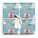 Personalised Christmas Wrapping Paper - White Tree & Stars - Add Name & 1 Photo