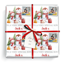 Personalised Christmas Wrapping Paper - Xmas Tree & Snowmen Red - Add Name & 1 Photo