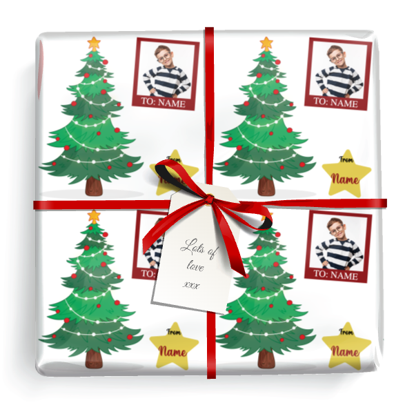 Personalised Christmas Wrapping Paper - Xmas Tree - 1 Photo & Name