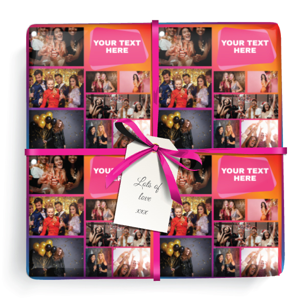 Personalised Party Wrapping Paper -  Pink Photo Collage - 9 Photos & Add Text