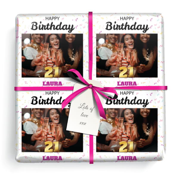 Personalised Party Wrapping Paper - Happy Birthday - Upload 1 Photo & Add Age
