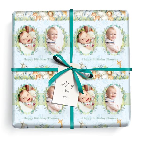 Personalised Party Wrapping Paper - Birthday Safari - Upload 1 Photo & Name
