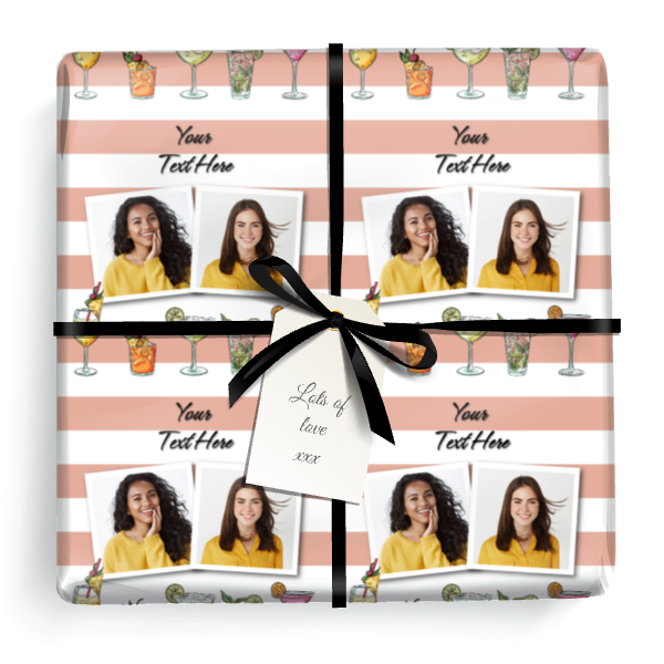 Personalised Party Wrapping Paper - Cocktail Stripes - 2 Photos & Add Text