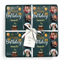 Personalised Party Wrapping Paper - Green & Gold Happy Birthday - Upload 3 Photos & Add Name