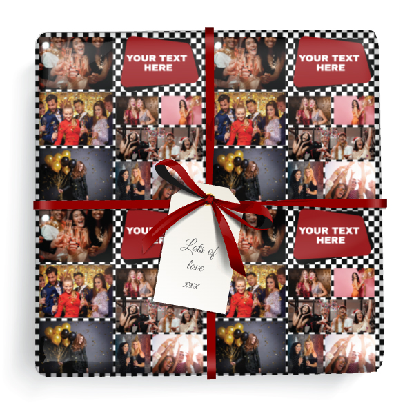 Personalised Party Wrapping Paper - Black & White Photo Collage - 8 Photos & Add Text