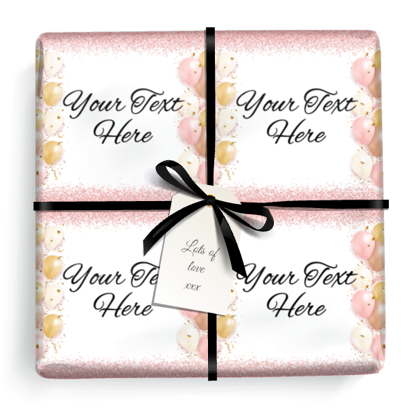 Personalised Party Wrapping Paper - Pink Balloons - Add Text