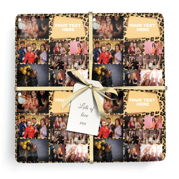 Personalised Party Wrapping Paper - Leopard Print Photo Collage - 8 Photos & Add Text