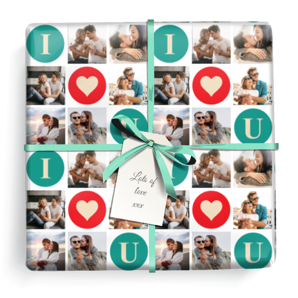 Personalised Valentines Wrapping Paper - I Love You -  6 Photo Upload