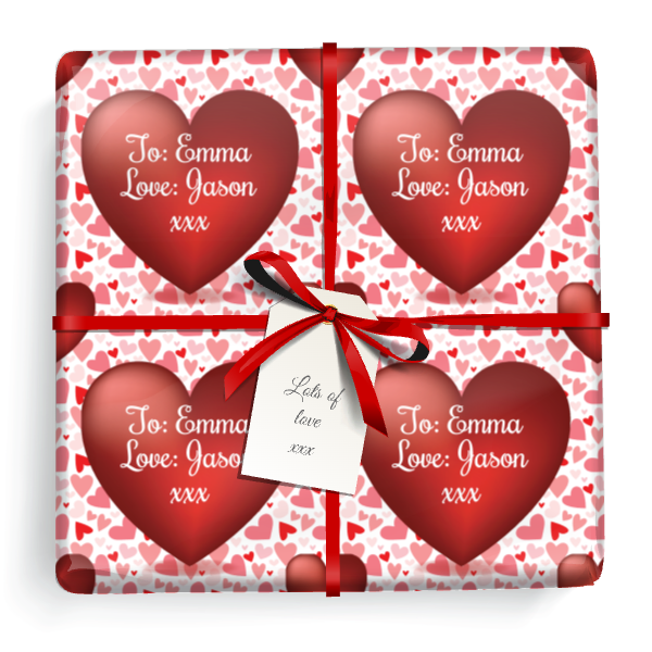 Personalised Valentines Wrapping Paper - Red Love Heart -  Add Name