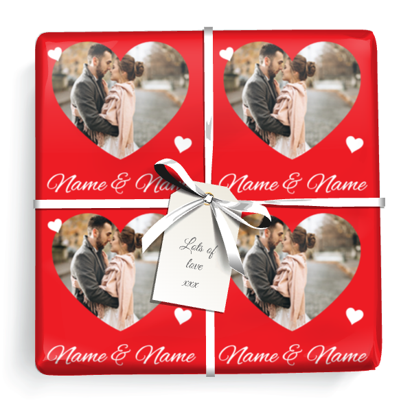 Personalised Wedding Wrapping Paper - Red Love Heart - Upload 1 Photo & Add Text