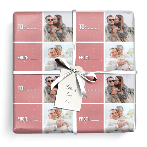 Personalised Wrapping Paper - Then & Now Pink Design - Upload 2 Photos