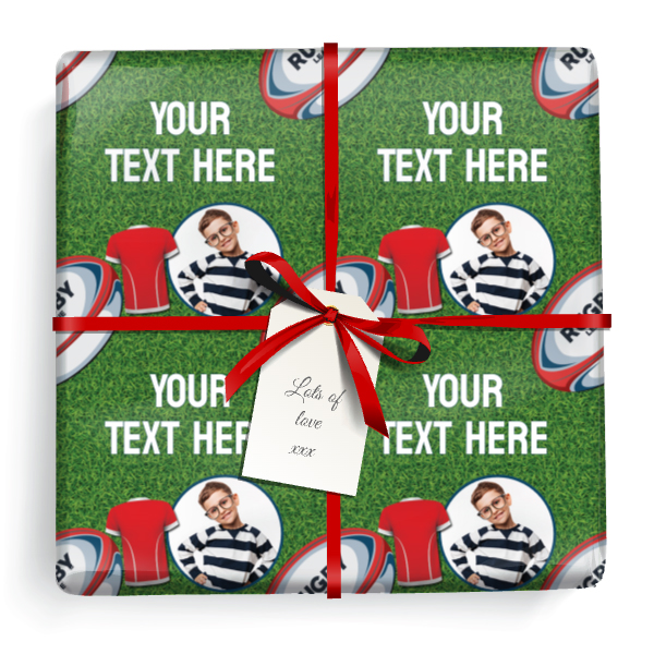 Personalised Birthday Wrapping Paper - Rugby - Add Text & 1 Photo