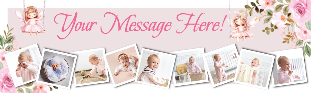 Personalised Happy Birthday Banner - Fairy Design - Custom Text & 9 Photos