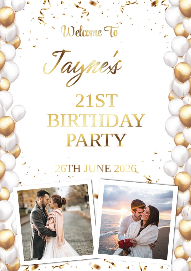 Birthday Welcome Board - Gold & White Party Balloons
